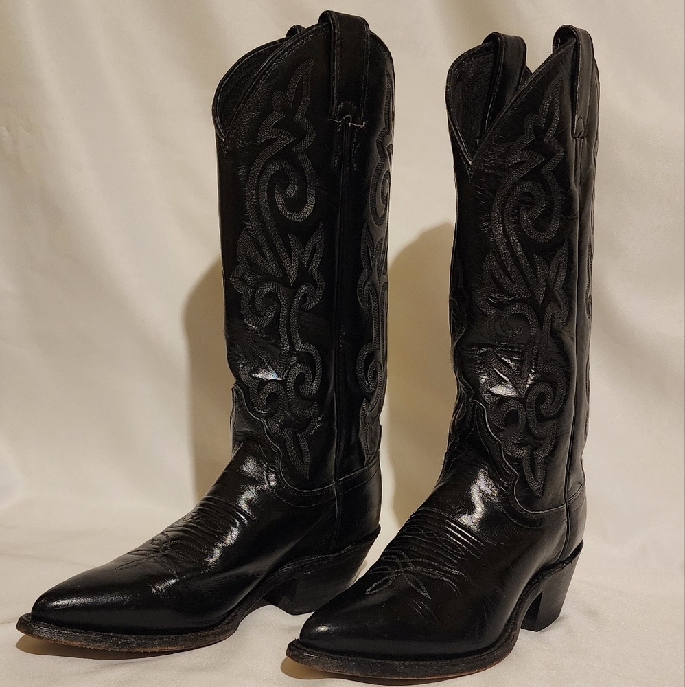 SOLD Black Western Justin Cowboy Boots With Cuban Heel